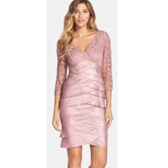 Adrianna Papell Shimmer Shutter Tuck Lace Dress - Metallic Mother of the Bride - Picture 8 of 8
